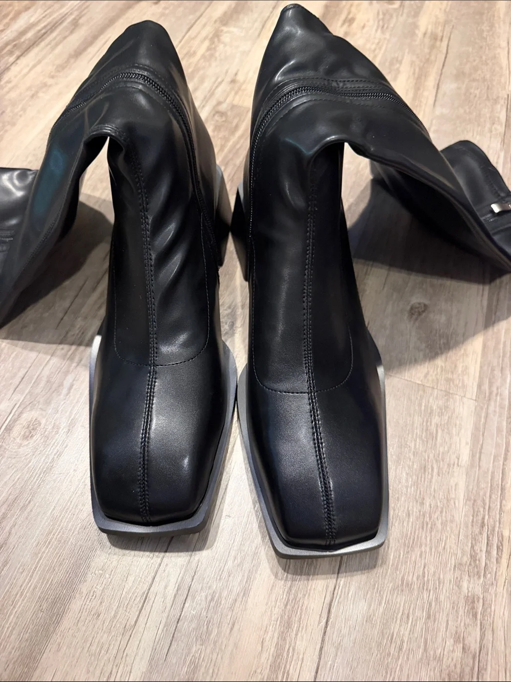 Vivianly Black Over-the-Knee Block Heel Boots